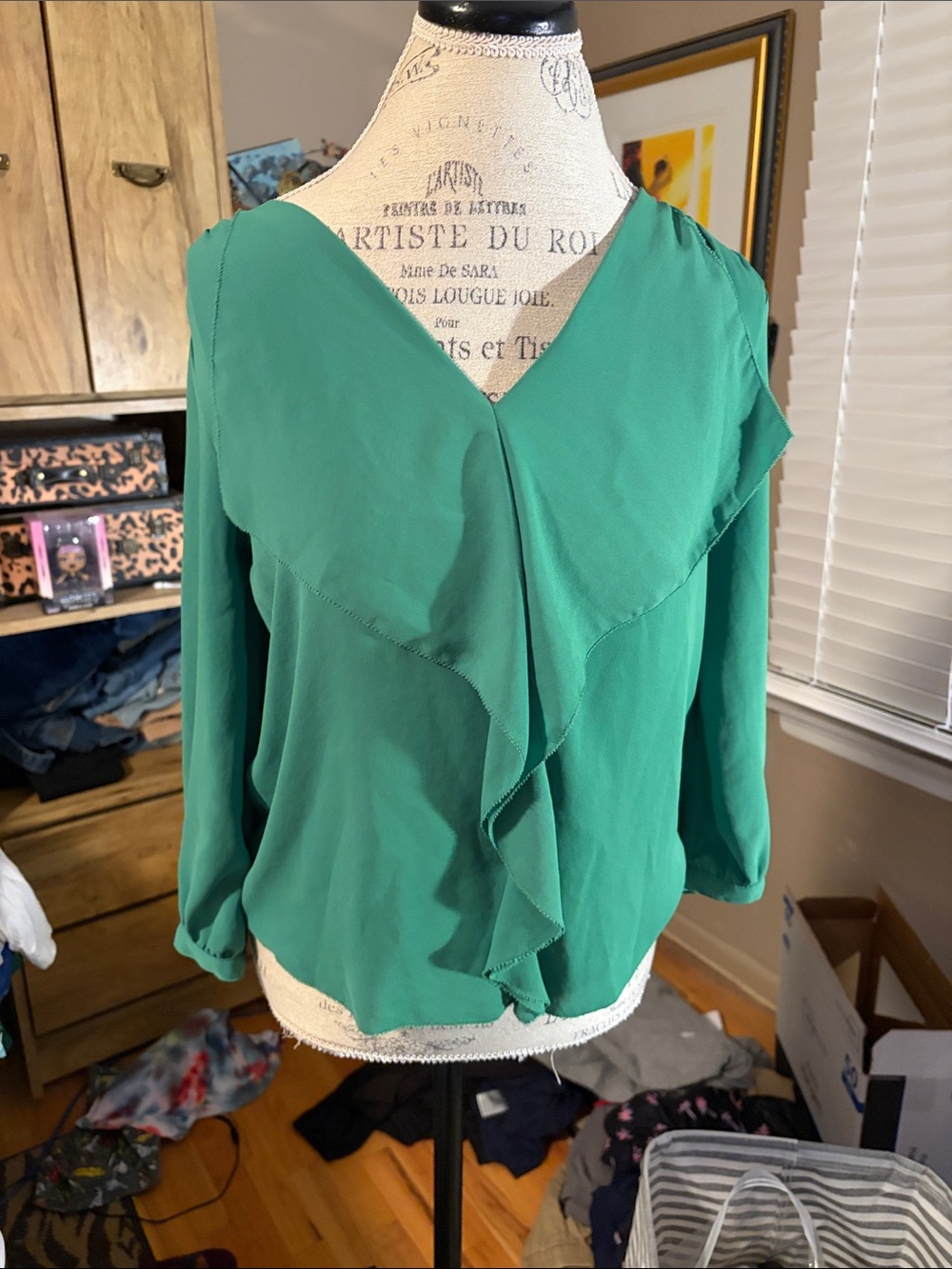Women's Maeve Green V-Neck Ruffle Blouse - 2